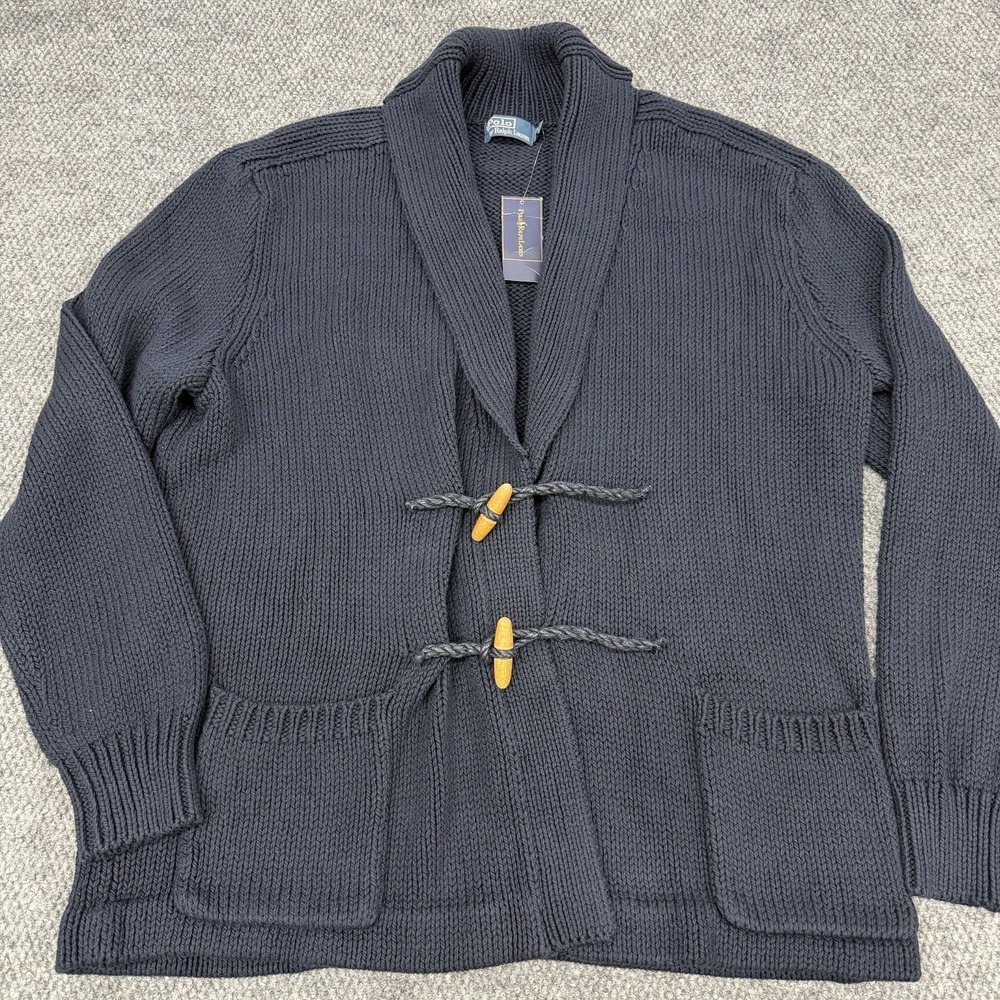 Polo Ralph Lauren Men's XXL Navy Blue Shawl Collar Toggle Cardigan Knit Sweater